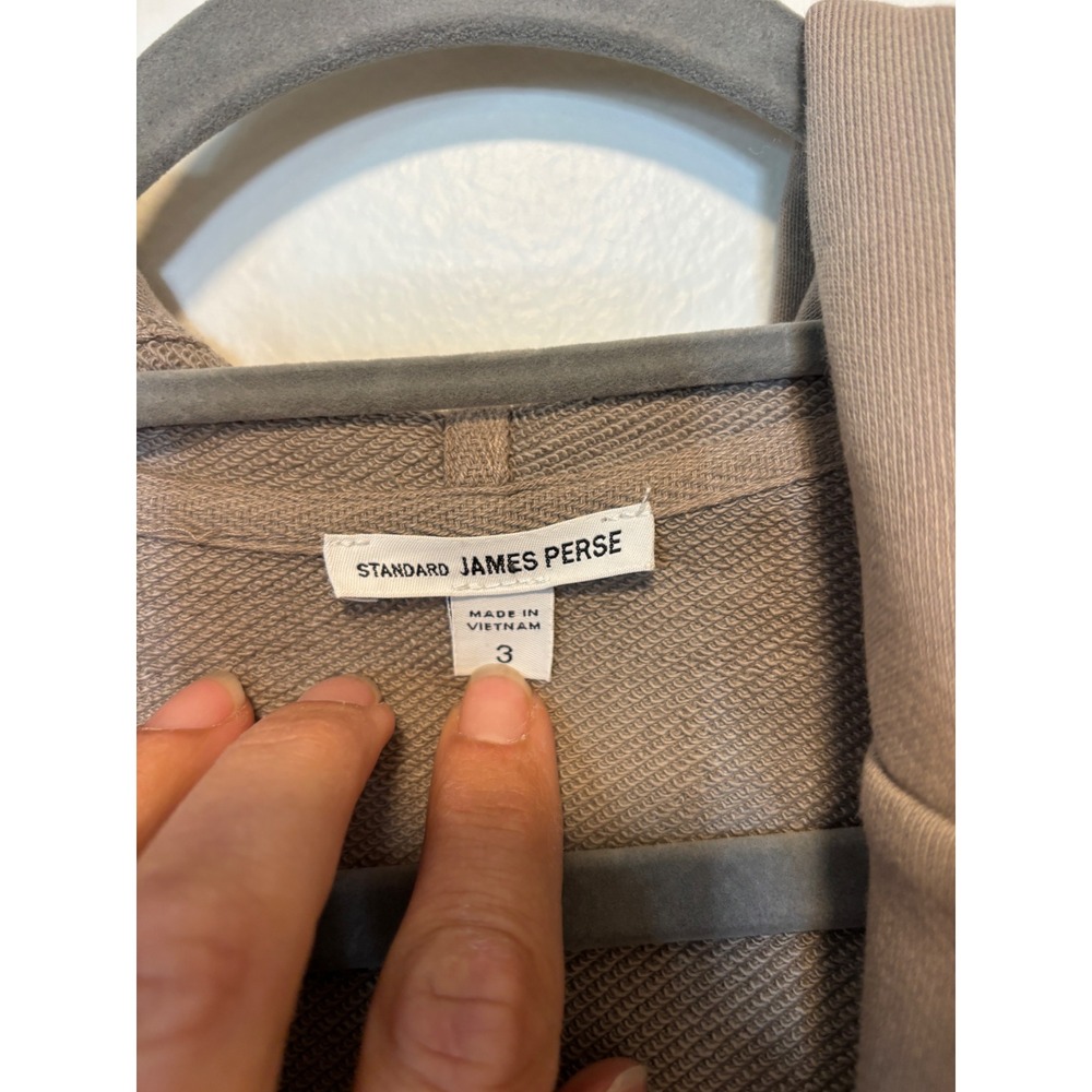 Standard James Perse Taupe Cotton Open‎ Front Hooded Sweatshirt Cardigan Size 3 - Picture 4 of 7